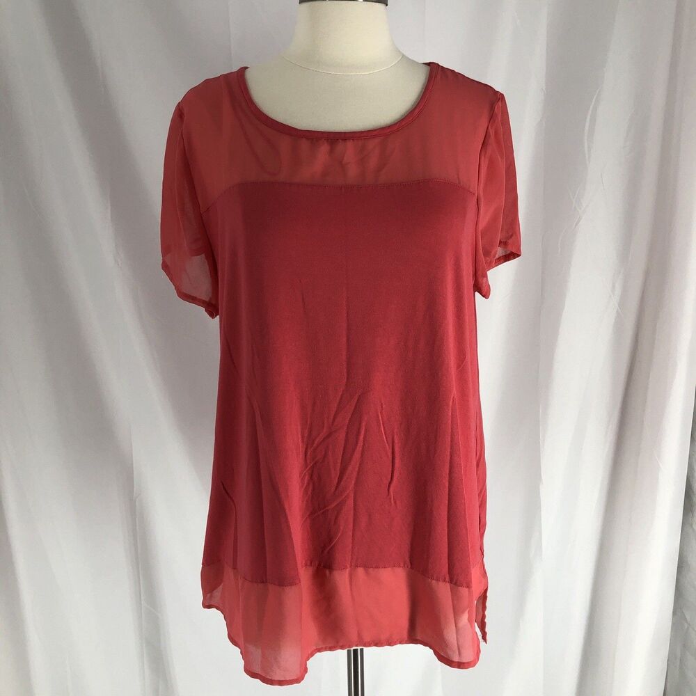 Vince Camuto Coral Short Sleeve Sheer Shoulders Jersey Top Size XL